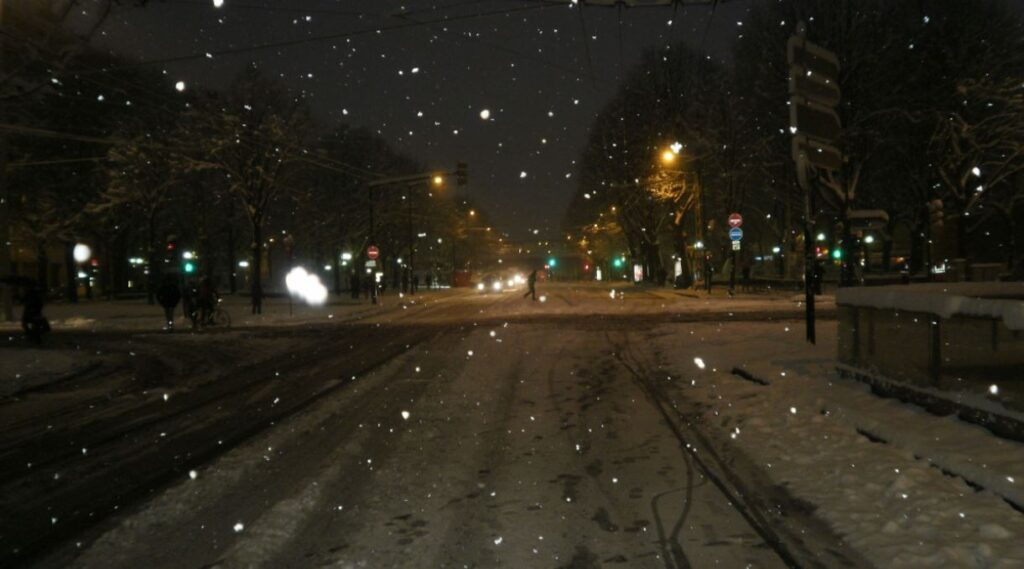urban lights at night in winter