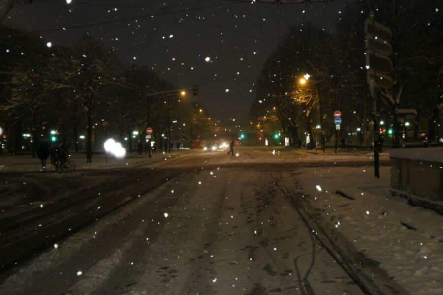 urban lights at night in winter